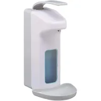 Relaxdays Eurospender, 1000 ml, Tropfschale, Armhebel, Desinfektionsmittel, Seife, Wandbefestigung, Hygienespender, weiß