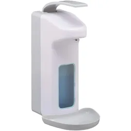Relaxdays Eurospender, 1000 ml, Tropfschale, Armhebel, Desinfektionsmittel, Seife, Wandbefestigung, Hygienespender, weiß