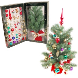 Krebs Glas Lauscha - Mini Weihnachtsbaum 45cm - mit Kugeln, Figuren und Spitze - 50 Teile - inkl. Kugelaufhänger