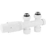 luxebath Ventil-Armaturen Set Multiblock Weiß Durchgangsform inkl. Thermostatkopf für Badheizkörper Mittelanschluss