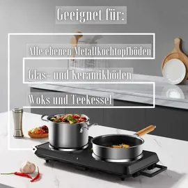 Steinborg Doppelkochplatte 2.500 Watt Herdplatte Camping Kochfeld | | Schwarz - Schwarz