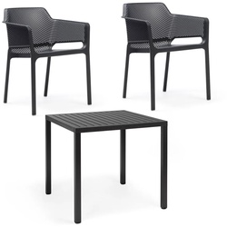 NARDI - Net Armlehnstuhl (2x) + Cube Tisch 80, anthrazit