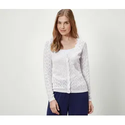 Strickjacke mit Ajour-Muster - Damen - Gr. S - weiß