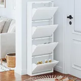 VEEHAUS Schuhregal Schmal Metall Schuhschrank Hoch Schuhkipper mit Magnetische Abdeckung Metall Montiert Schuhschrank Schmal und Wandmontage (Weiß, 4 Klappen)