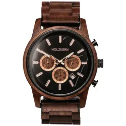 Holzkern Herrenuhr Quarz Chronograph Buschwerk Walnuss/Marmor