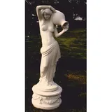 Casa Padrino Jugendstil Garten Deko Wasserspeier Skulptur Frau mit Krug auf Sockel Weiß H. 150 cm