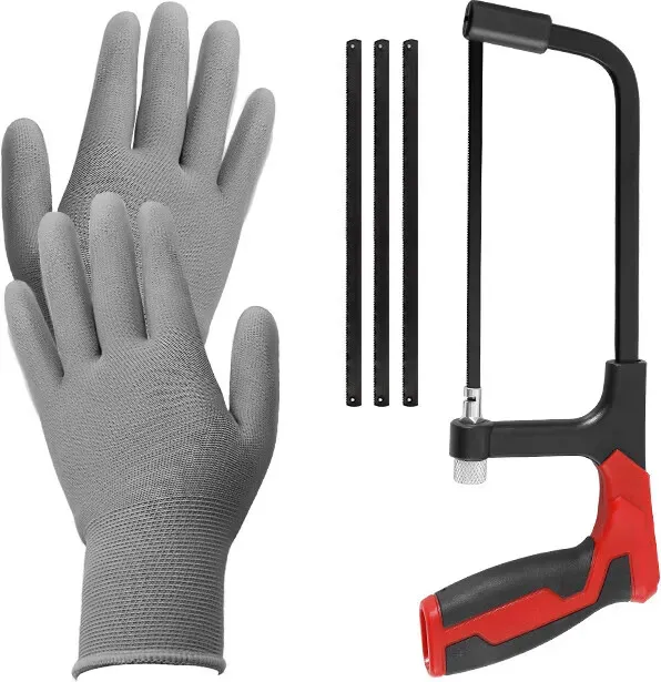 ochama x J.ZAO Mini-Bügelsäge-Set, 1 Bügelsäge, 1 Paar Handschuhe, 3 Sägeklingen