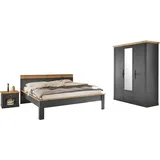 OTTO home Schlafzimmer-Set OTTO HOME "Westminster", grau, B/H: 180cm x 200cm, Schlafzimmermöbel-Sets, beinhaltet 1 Bett, Kleiderschrank 3-türig und 2 Nachtkommoden