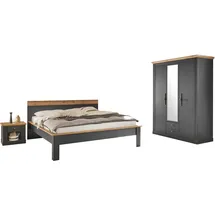 OTTO home Schlafzimmer-Set OTTO HOME "Westminster", grau, B/H: 180cm x 200cm, Schlafzimmermöbel-Sets, beinhaltet 1 Bett, Kleiderschrank 3-türig und 2 Nachtkommoden