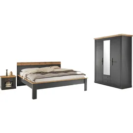 OTTO home Schlafzimmer-Set OTTO HOME "Westminster", grau, B/H: 180cm x 200cm, Schlafzimmermöbel-Sets, beinhaltet 1 Bett, Kleiderschrank 3-türig und 2 Nachtkommoden