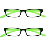 OPULIZE UV Reader Schwarz Leuchtend Grünen Nacken-Lesebrille Wert 2er-Pack Frauen Herren UVR2PK021 +1,00