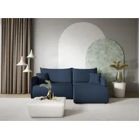 Fun Möbel Ecksofa Sofa mit Schlaffunktion CALGARY Stoff Curio Dunkelblau Ottomane Rechts - Blau