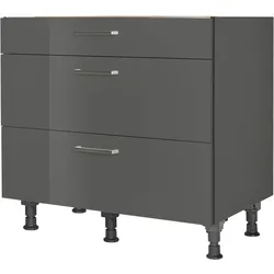 Kochfeldumbauschrank NOBILIA ""Flash", vormontiert, mit Schubkasten und Auszügen", grau (front: lacklaminat schiefergrau hochglanz, korpus: schiefergrau), B:90cm H:87cm T:58,3cm, Schränke, in den Breiten 60 und 90 cm