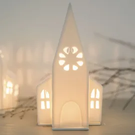 räder Teelichthalter Mini Lichthaus Gästehaus Porzellan Weiß