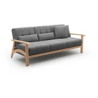 Cavadore 3er-Sofa Billan / 3-Sitzer Schlafsofa im skandinavischen Design mit Bett und massivem Holzgestell in Buche / 199 x 88 x 106 / Flachgewebe, Grau