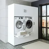 Roomart Waschmaschinenschrank SERIE 2 ‚Äì √úberbauschrank mit Schublade, √úberbauschrank für Waschküche & Hauswirtschaftsraum ‚Äì mit Ausziehbrett & Schublade ‚Äì in 3 Farben - Weiß / 3x Regalb√∂den / V2 - ...