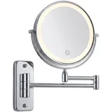Relaxdays Kosmetikspiegel mit LED-Beleuchtung, 10-fach, 360° drehbar, Ø 17,5 cm, Metall, Akku mit USB, Silber