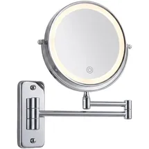 Relaxdays Kosmetikspiegel mit LED-Beleuchtung, 10-fach, 360° drehbar, Ø 17,5 cm, Metall, Akku mit USB, Silber