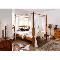 Massivmoebel24 Himmelbett Akazie 140x200x224 honig lackiert OXFORD 0244