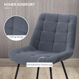Homcom 2er Set Esszimmerstuhl Küchenstuhl Polsterstuhl mit Rückenlehne, Samt,