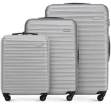 WITTCHEN Reisekoffer 3er Koffer-Set Rollkoffer Trolley Handgepäck Reisekofferset Gepäckset Hartschale aus ABS 4 Spinner-Rollen Zahlenschloss Groove Line grau Lufthansa/Eurowings/Ryanair/Condor