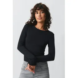 Gina Tricot - Basic long sleeve top - langarmshirts - Schwarz - XS - Dame - Schwarz - XS