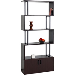 Bücherregal MCW-A27, Regal Standregal Raumteiler Wohnregal, Staufach mit Tür 183x80cm 3D-Struktur ~ dunkelbraun