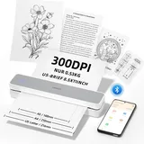 HPRT tragbarer Drucker drahtlos für Reisen, Unterstützt A4-Papier, Bluetooth-Thermodrucker kompatibel mit iOS, Android & Laptop, Tintenloses Mobile für Büro, Schule, Weiß/Grau