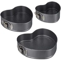 Relaxdays Herzbackform 3er Set, romantische Kuchen & Torten, 3 Größen, antihaft, Springform, Carbonstahl, anthrazit