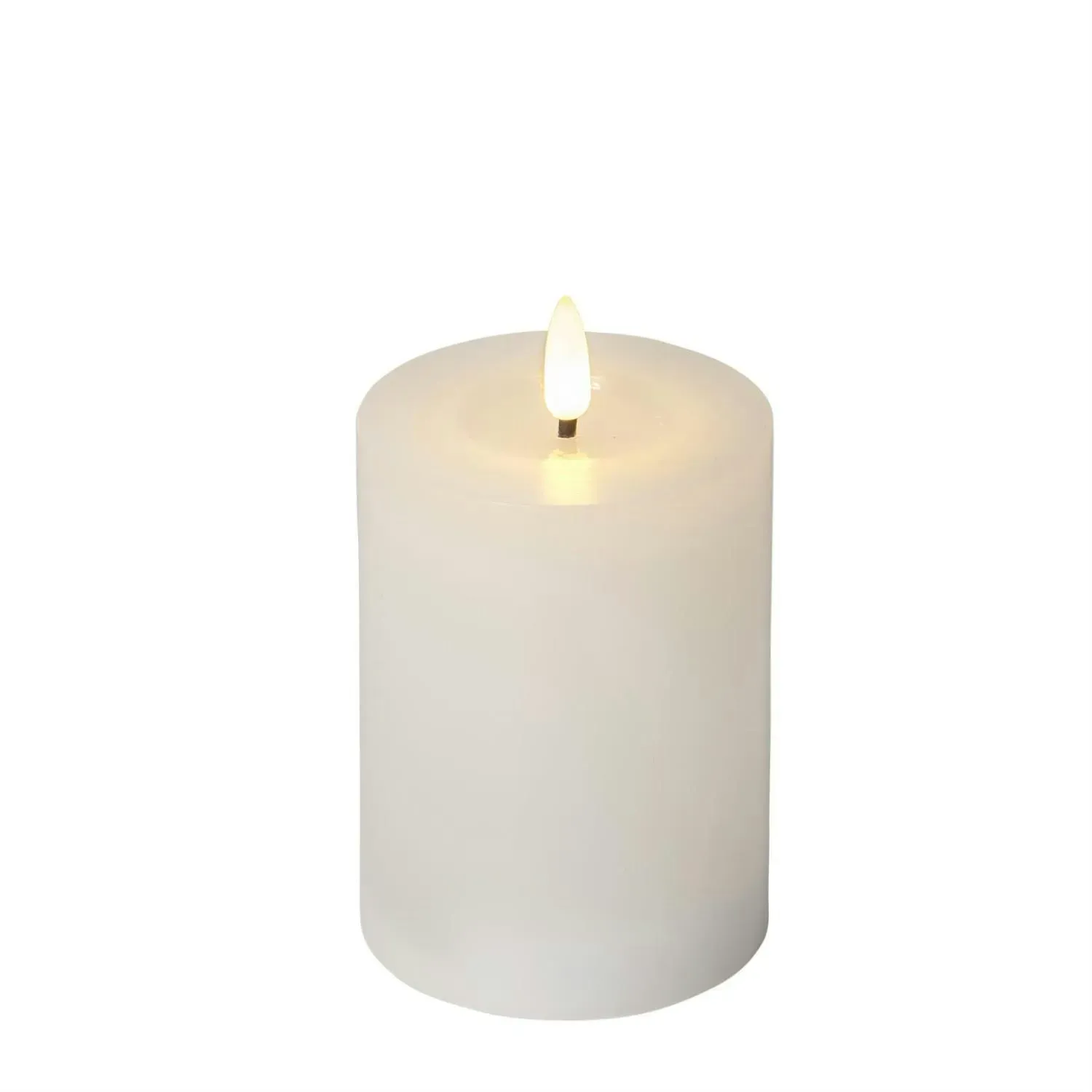 LED Kerze LINA Echtwachs realistische 3D Flamme Wachsspiegel H: 12,5cm weiß