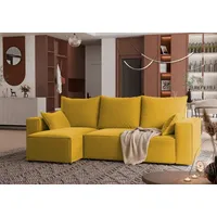 4ALLHOME Ecksofa mit Schlaffunktion TOBI, Couch, Sofa mit Bettkasten, Eckcouch, L-Form Velo 626 Senfgelb - Gelb