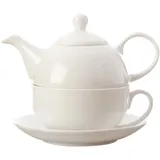 Maxwell & Williams AX0401 Teeservice für 1 Person, Porzellan – 3 tlg Kanne, Tasse, Untertasse – Serie Round, Geschenkbox