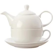 Maxwell & Williams AX0401 Teeservice für 1 Person, Porzellan – 3 tlg Kanne, Tasse, Untertasse – Serie Round, Geschenkbox