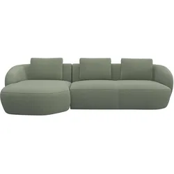 Wohnlandschaft FLEXLUX "Torino, rund, L-Form, Sofa-Ecke mit Recamiere, Longchair-Sofa", grün (olive), B:276cm H:85cm T:146cm, Sofas, Modernes, organisches Sofa-Design, Kaltschaum, Wellenunterfederung