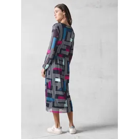 Cecil Midikleid CECIL, Damen, Gr. XXL (46), US-Größen, blau (deep petrol), Stoff, 95% Polyester, 5% Elasthan, bedruckt, gerade wadenlang, Rundhals, Bündchen, Kleider Midikleid, soft und trageangenehm