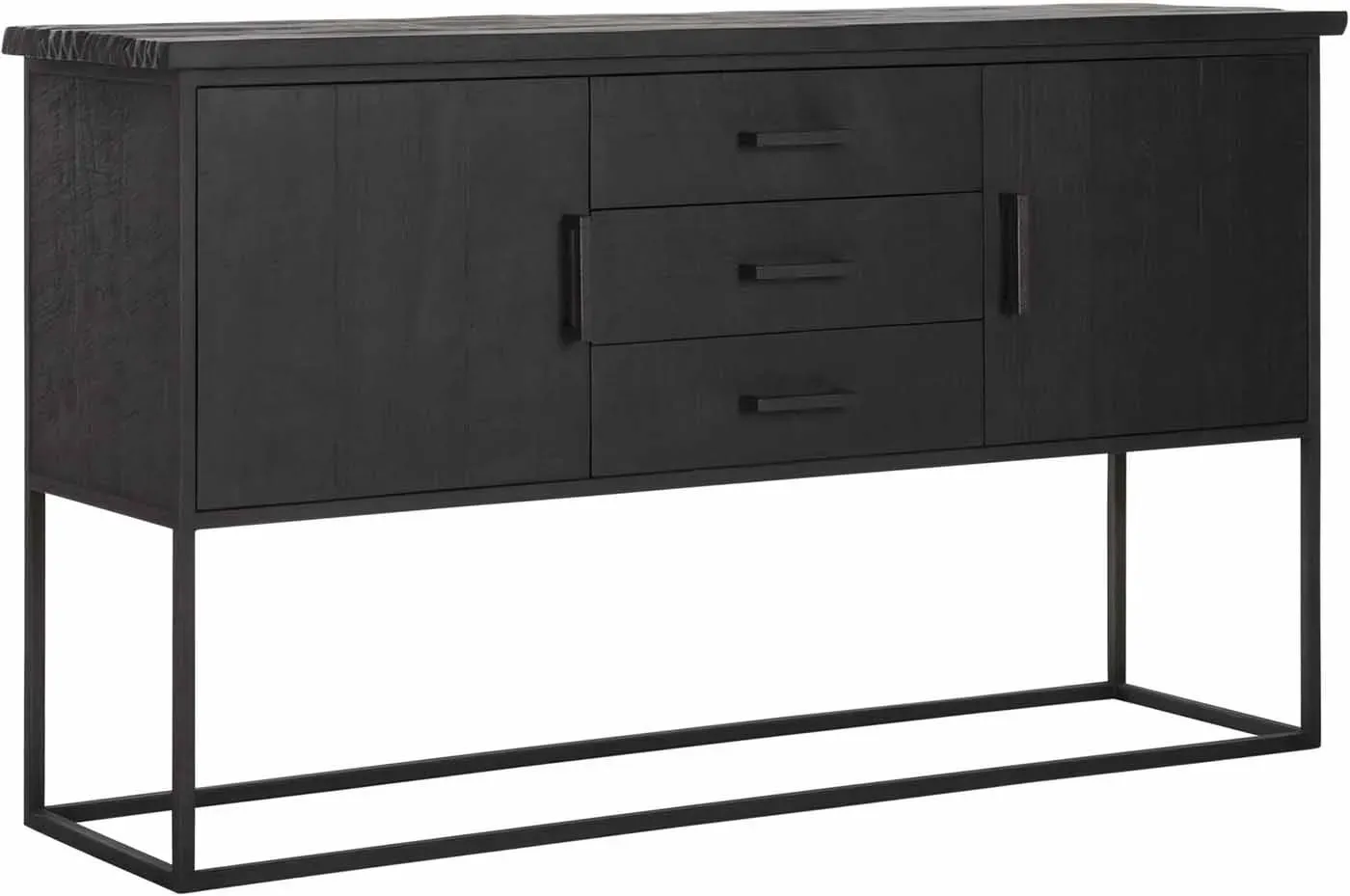Sideboard Kommode Beam aus Teakholz und Metall, Industrial-Stil, schwarz, 3 Schubladen, 2 Türen