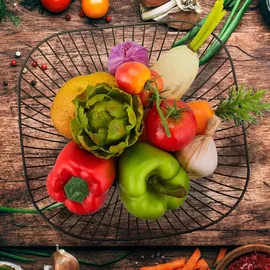 Relaxdays Obstschale Metall, Flacher Obstkorb, H x D: 7,5 x 27 cm, Drahtkorb für Früchte, Gemüse & Brot, modern, schwarz