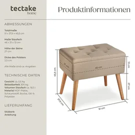 Tectake tectake® Sitzbank, gepolstert, in Leinenoptik, Holzbeine mit Filzgleitern, 51 x 37,5 x 45,5 cm