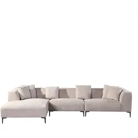 Home Deluxe Ecksofa Torino - Farbe: Beige, Ausführung: Links - 344 x 74 x 178 cm I Samtsofa, Sofa, Wohnlandschaft