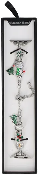 Neue Armbanduhr GlacierX Slider Clasp Winter Charm Bracelet Christmas Green für Apple Watch 38/40/41mm Silber