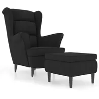 vidaXL Ohrensessel mit Hocker Samt 64 x 96 x 90 cm Schwarz