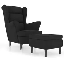 vidaXL Ohrensessel mit Hocker Samt 64 x 96 x 90 cm Schwarz