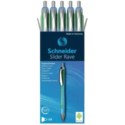 Schneider Kugelschreiber Slider Rave XB mit Viscoglide-Technologie, grün. Mit Druckmechanik und Großraummine Slider 755