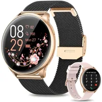 Sanorum Smartwatch Damen, mit Telefonfunktion Fitnessuhr, 120 Sportmodi/Pulsuhr/SpO2,Schlafmonitor, Menstruationszyklus IP68 Wasserdicht Sportuhr Armbandu... - Gold