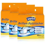 Swirl Brillen-Putztücher 30 einzeln verpackte Tücher in Spenderbox - Anti-Beschlag-Effekt - Extra weich und schonend - Fettlösend - Streifenfrei (3er Pack)