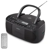 Medion E65010 Stereoradio (CD-Player, Kassette, USB Anschluss, AUX Audioeingang, MP3-Widergabe. UKW PLL Radio,40 Senderspeicher, Batteriebetrieb, Fernbedienung) schwarz