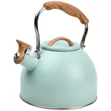 Wisebom Flötenkessel, 3L Retro Kochfeld Teekessel, Wasserkessel für Induktion und Gasherd, Edelstahl Teekessel mit Holzmasergriff für alle Kochplatten, Wasserkocher Induktion für Tee & Kaffee