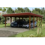 SKANHOLZ Doppelcarport Spreewald 5,85 x 7,41 m nussbaum mit Aluminiumdach und Pfostenanker