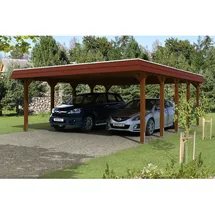 SKANHOLZ Doppelcarport Spreewald 5,85 x 7,41 m nussbaum mit Aluminiumdach und Pfostenanker