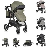 Moni Kinderwagen 2 in 1 Tokyo 22 kg umbaubar Wickeltasche Stoßdämpfer klappbar grün